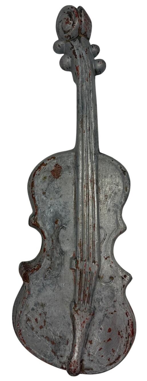 Vintage 60s Royal Silver Red Cast Metal Violin Wall Hanging Decor 18.25”